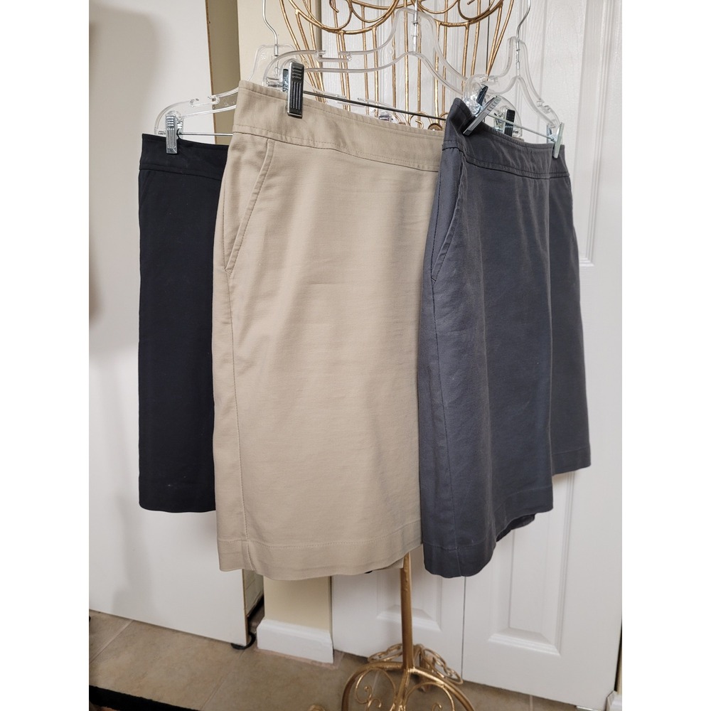Lot of 3 Merona Women Stretch Cotton Pencil Skirts Size 8 Black Khaki Gray Skirt